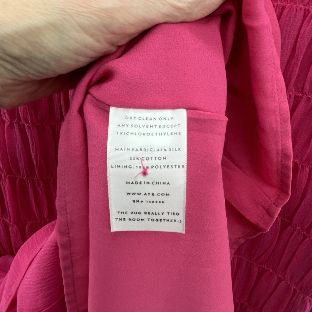 AYR Dress Womens Small Pink The Something Special Silk Relaxed Smocked Midi - Picture 11 of 13